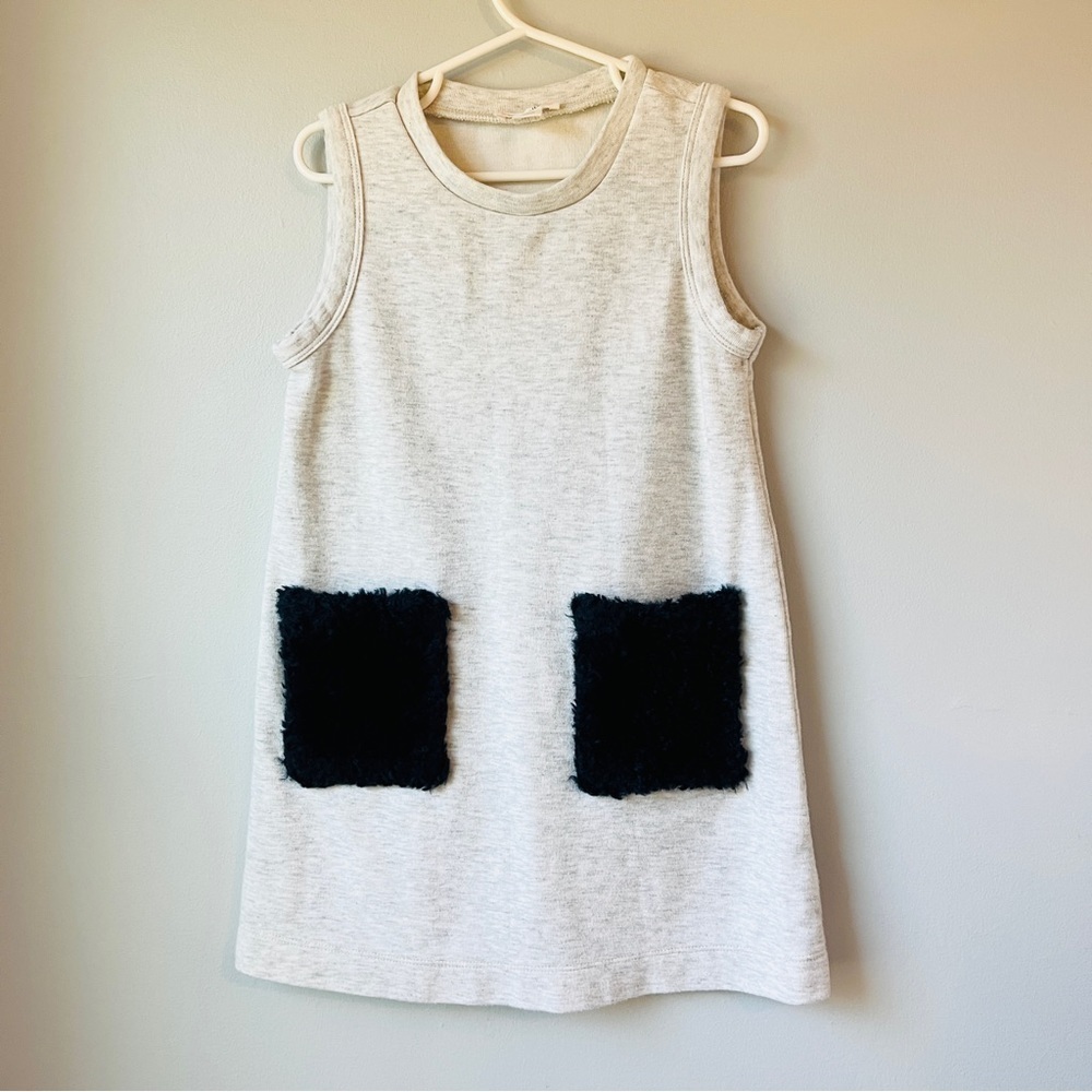 Crewcuts Grey Jumper Dress with Navy Fur Pockets